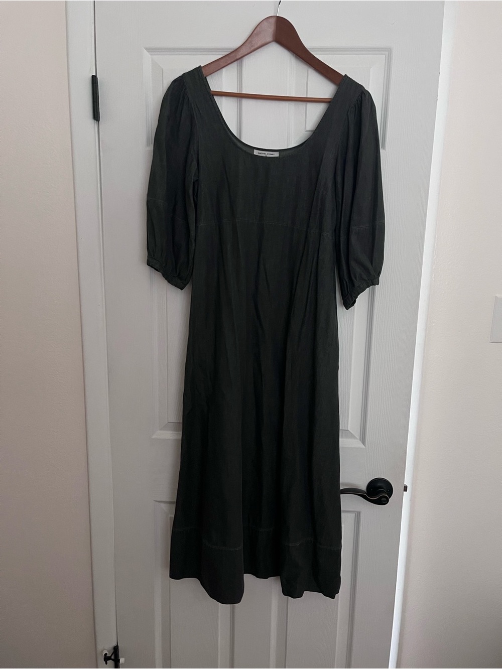 Rachel Comey • Grey Scoop-Neck Midi Dress with Puff Sleeves